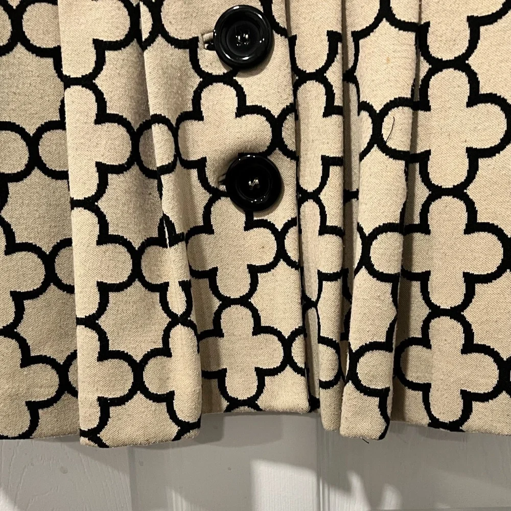 VTGChelsea&Theodore Sz8 Ivory/Blk Floral Print Cropped 3/4 Sleeve Jacket FLAWED